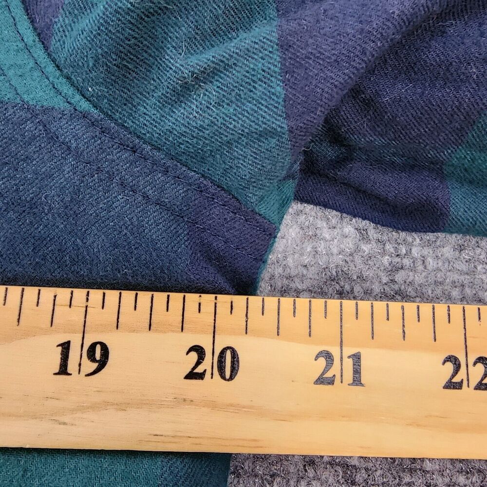 Orvis Shirt Womens Small Blue Green Plaid Fleece Lined Snap Shacket Elbow Patch - Picture 5 of 16